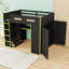 Full Wood Loft Bed With Desk, Wardrobe And LED Light-1083023664