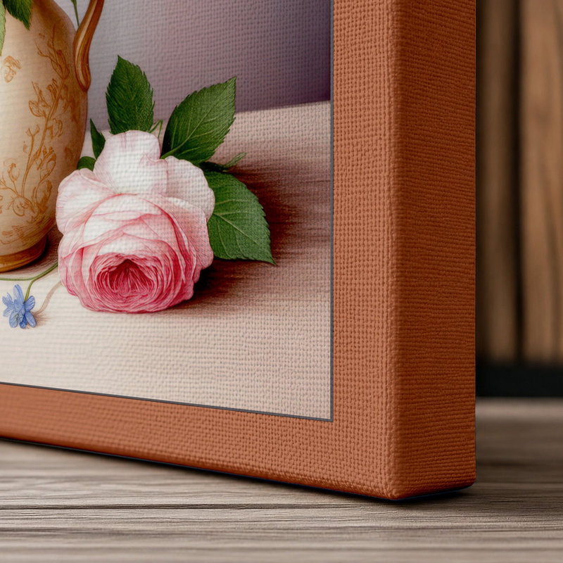 Peaceful Floral Abundance Botanical - Wrapped Canvas, 36x24 - 91.4 x 61.0 cm, Terracotta Border
