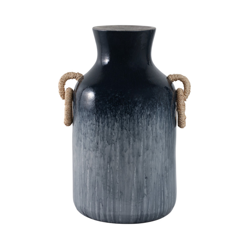 Handmade Pottery/Woven/Clay/Jute Floor Vase, Ombre, Blue, 18"