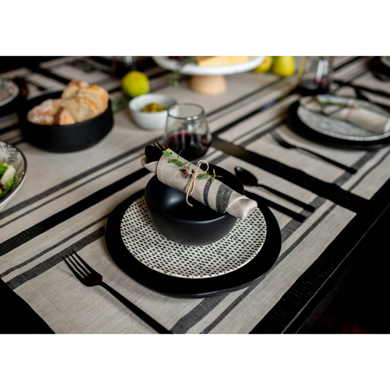 Black and Natural French Stripe Linen Placemats Set of 4