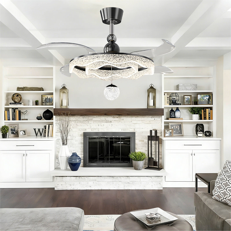 42" Ceiling Fan with LED Lights and Remote Control, Modern Indoor Ceiling Fan with Acrylic Shade for Bedroom Living Room