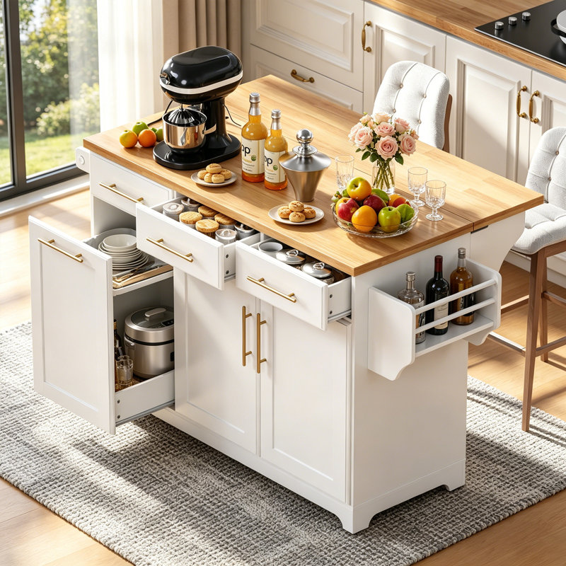 Chariot de rangement pour îlot de cuisine avec abattant