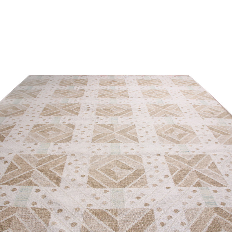 Scandinavian Hand Knotted Wool Geometric Area Rug, Rectangle 8' x 10'