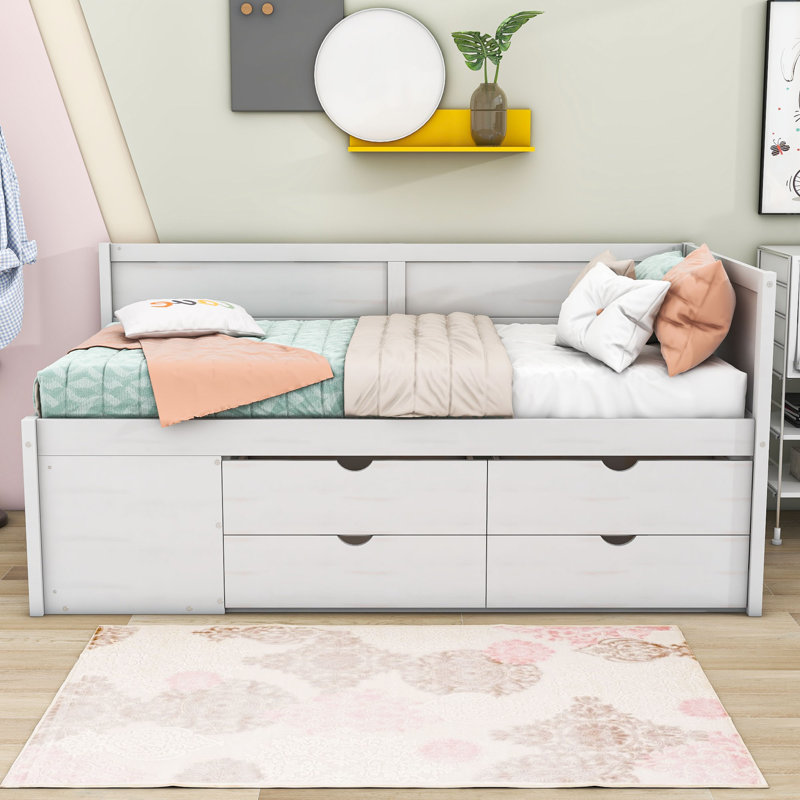 Wood Daybed with Drawers and Shelves, Twin, White