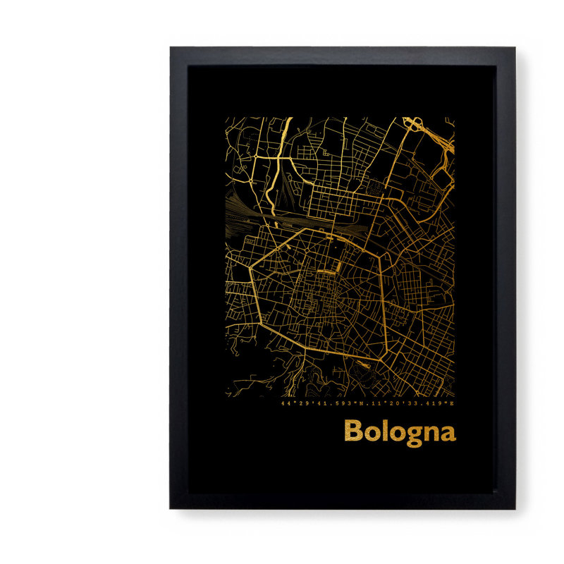 Bologna Map - Single Picture Frame Print, 42.5cm H x 32.5cm W x 3.5cm D