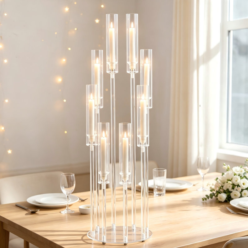 2 pièces de 8 pièces de centre de table candélabre en acrylique - 38,5 pouces de haut, porte-bougie transparent, décoration de table pour mariage, dîner, salon et salle à manger (bougies non incluses)