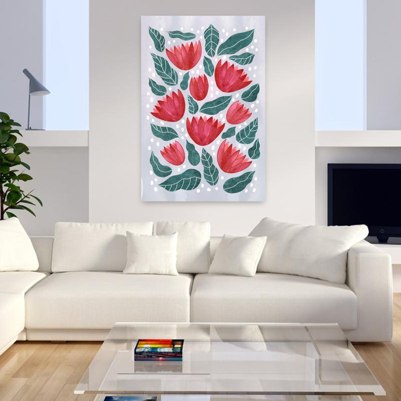 Aquarelle, motif floral abstrait, fleur organique moderne, art mural, H 48 po x l 32 po