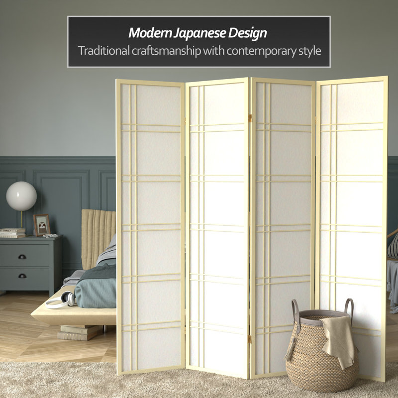 70.5" Tall Double Cross Shoji Panel Room Divider, Natural, 4, 5 ft