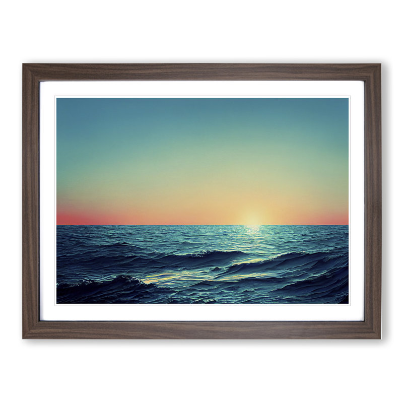 Ocean Sunset - Framed Print, 25cm H x 34cm W x 2cm D, Walnut