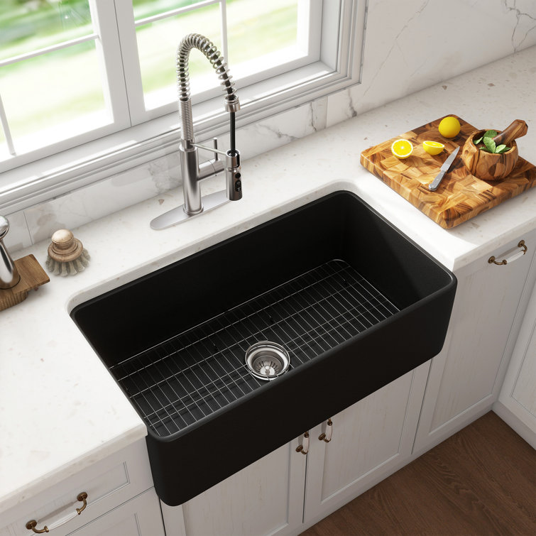 CASAINC Single Bowl Fireclay Farmhouse Kitchen Sink With Faucet Included