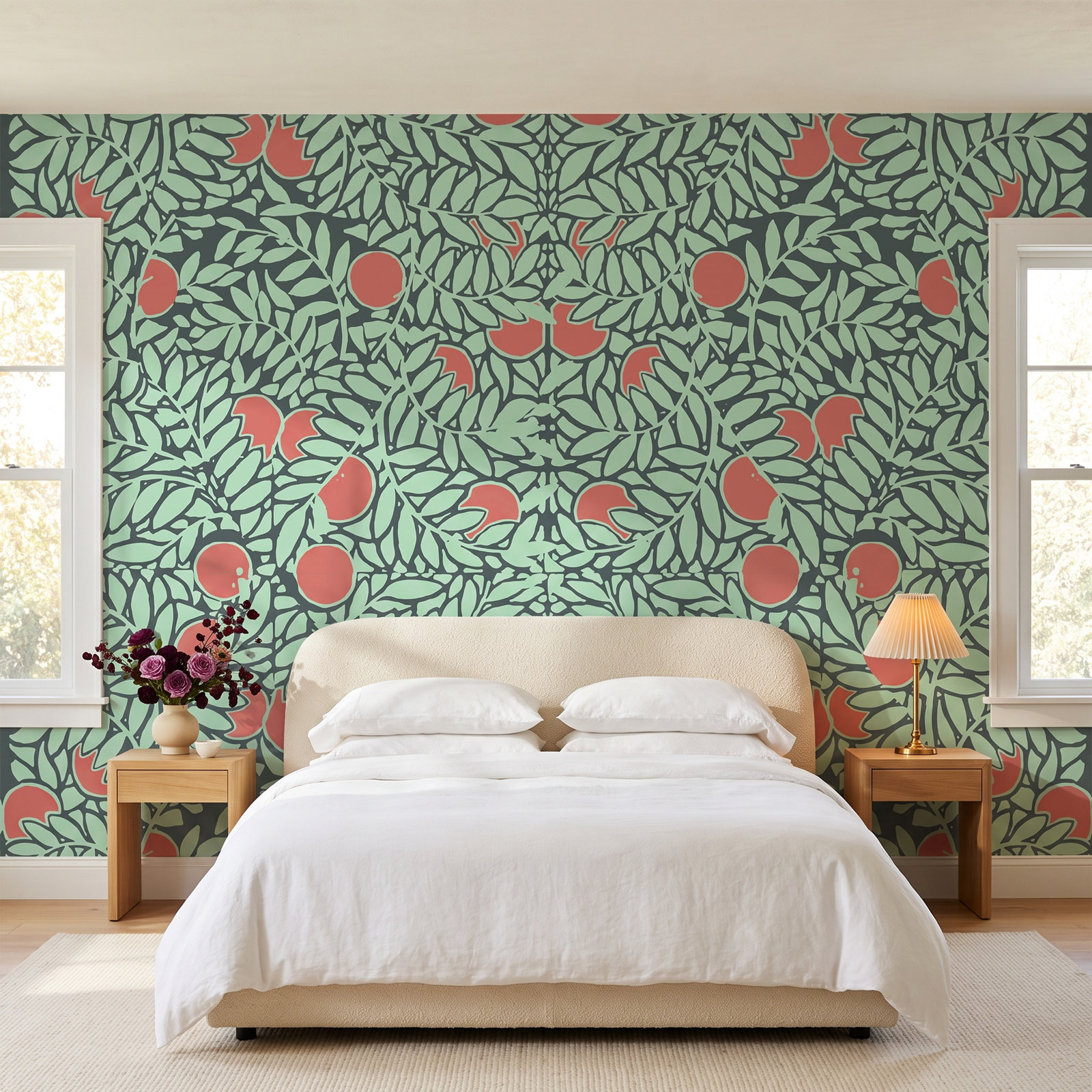 Orange Bush Self-Adhesive Wallpaper, Mint, Self-adhesive, Vinyl