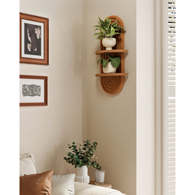 Tablette suspendue arquée à 2 niveaux pour plantes, décoration murale moderne en bois de style bohème, étagères flottantes brunes d'intérieur