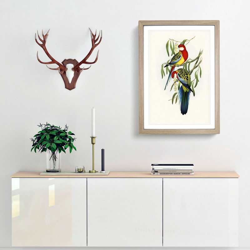 Rose-Hill Parakeets by Elizabeth Gould - Picture Frame Graphic Art Print, 60cm H x 40cm W x 2cm D, Oak
