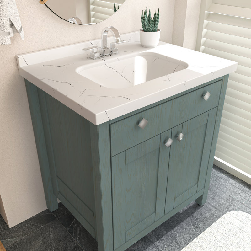 Ensemble de meuble-lavabo simple 31 po avec plateau en marbre d'ingénierie Elfand, Bleu-vert