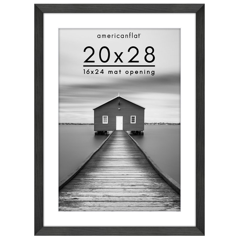 Cadre photo Americanflat - Cadre avec passe-partout - Moulure large - Verre résistant aux chocs, Noir, 20 po x 28 po