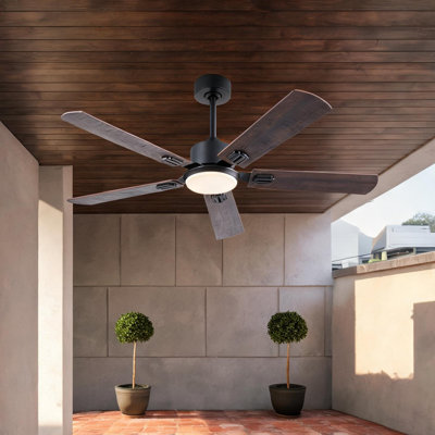 Ventilateur de plafond intérieur / extérieur de 52 pouces avec lumière DEL et télécommande, moteur à courant continu réversible à 6 vitesses, noir élégant, pales à double finition