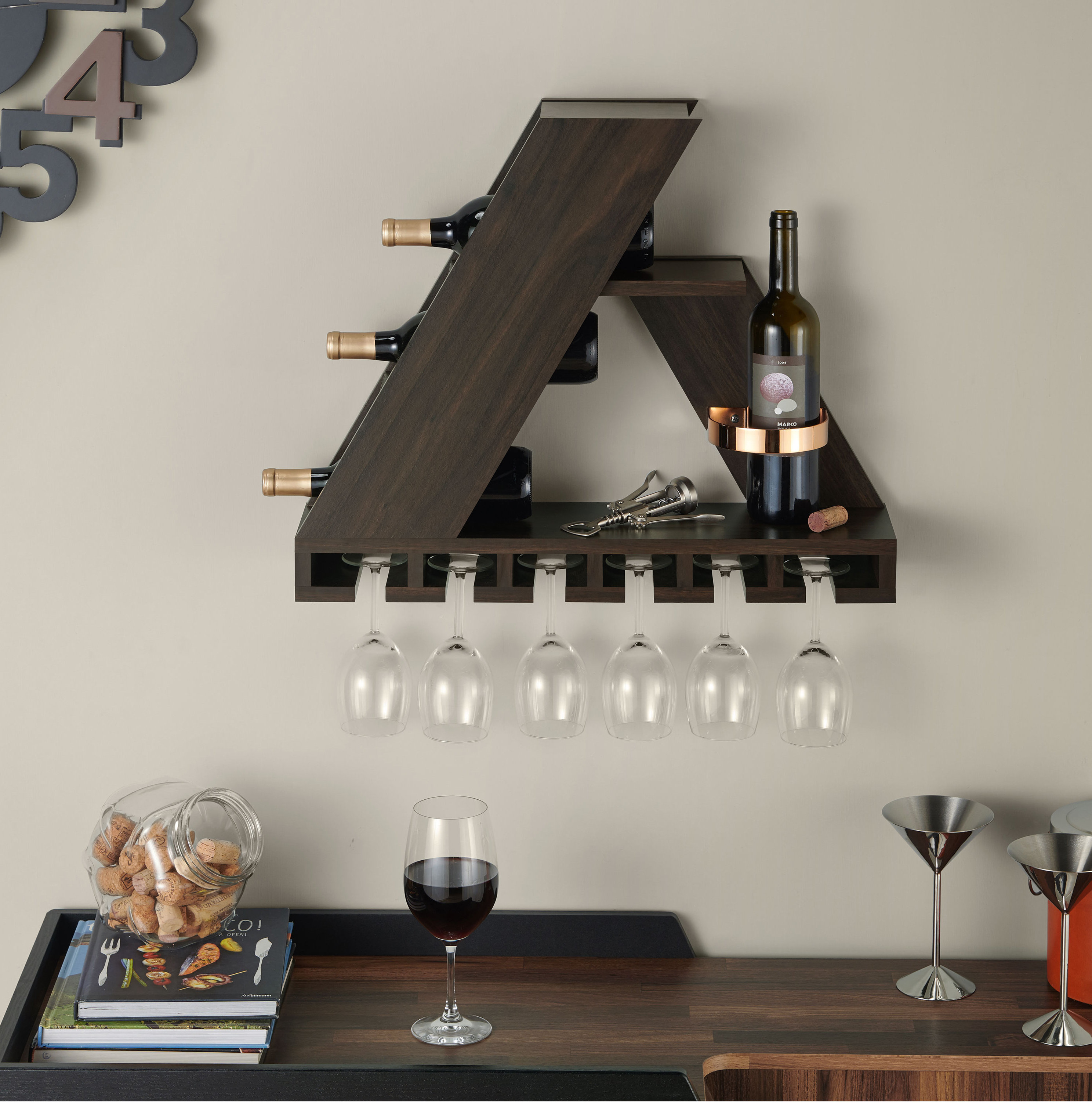 Furniture of America 4 Bottle Wall Mounted Wine Bottle & Glass Rack in ...