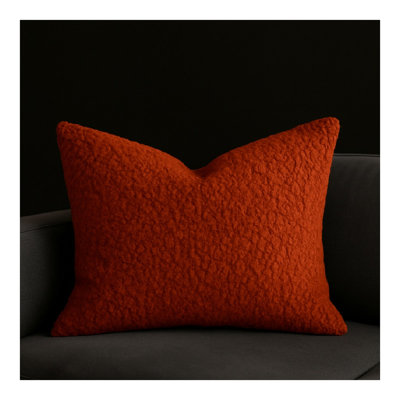 Rust Brown Teddy Sherpa Lumbar Throw Pillow, Ultra-Plush Overstuffed Fall-Inspired Decor Cushion