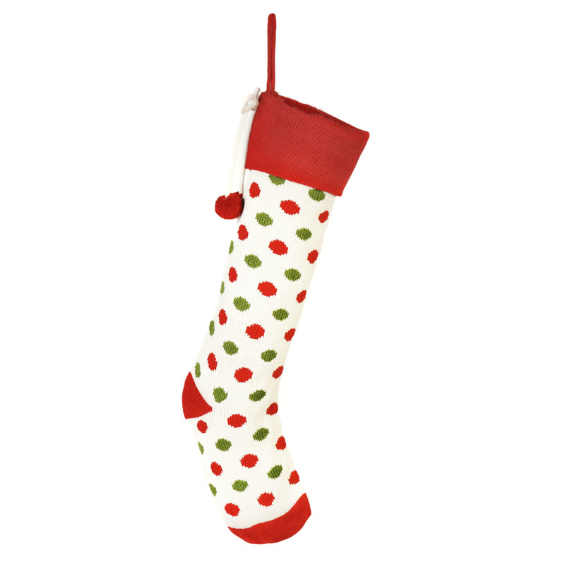 Knitted White Polka Dot Christmas Stocking