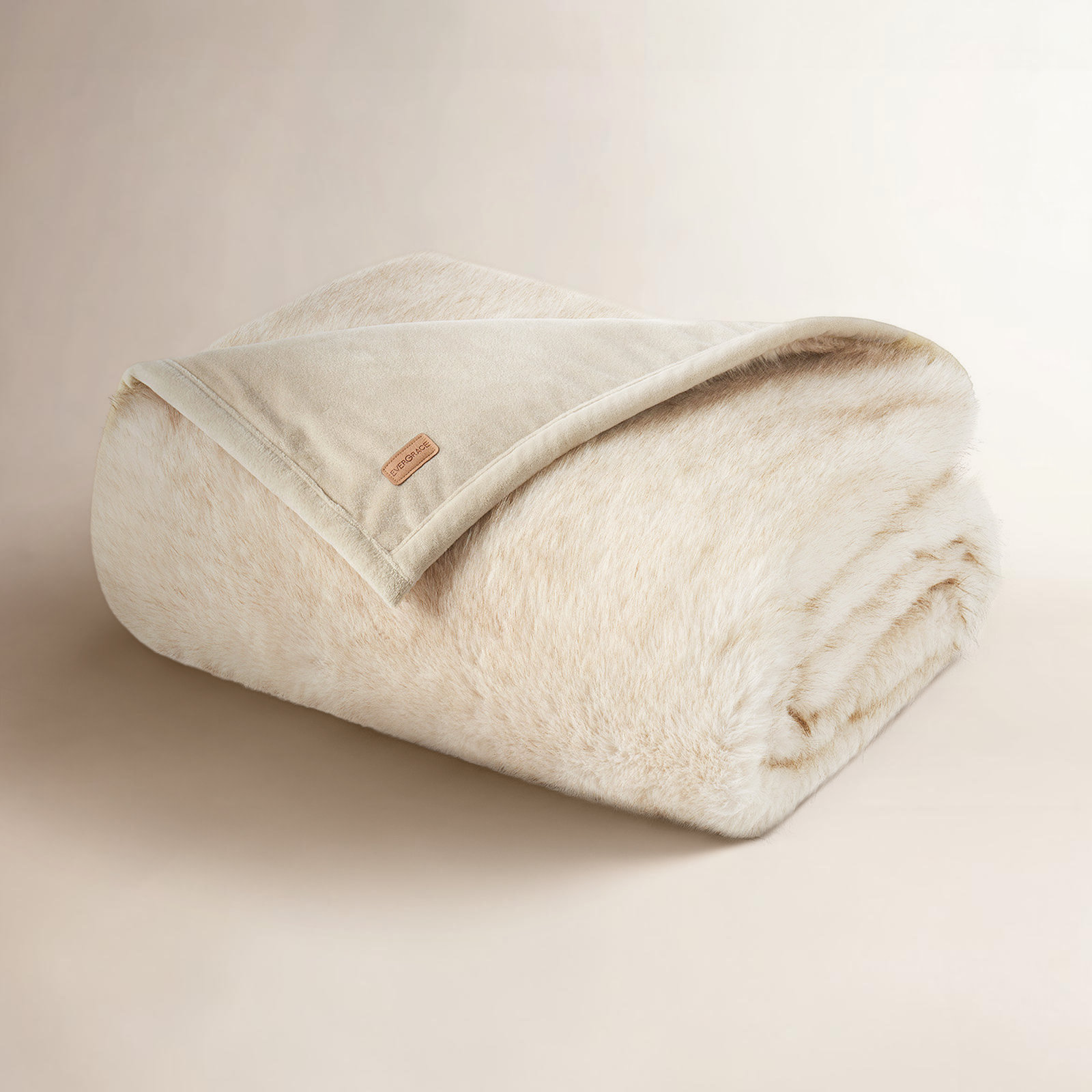 Luxe Faux Fur Throw Blanket, Twin, Tipped Golden Fox Ombre