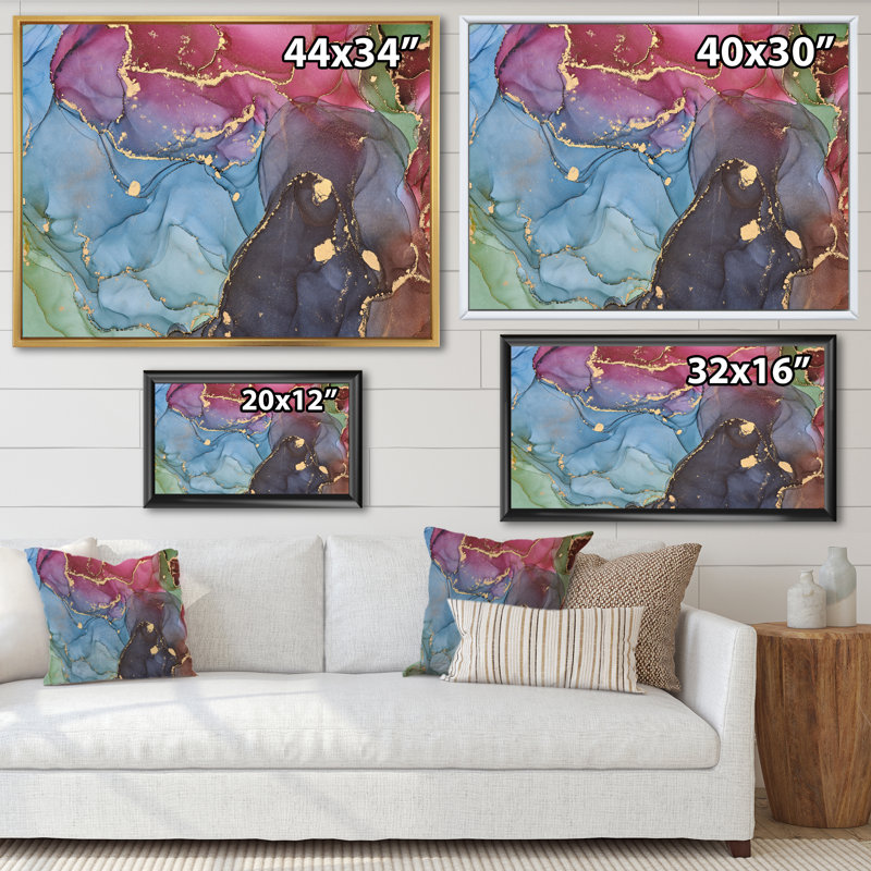 «Mauve et bleu», reproduction d'art sur toile, H 30 po x l 40 po x P 1,5 po, Cadre flottant blanc
