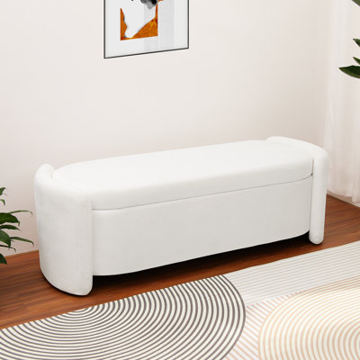 Idylwood Upholstered 51.2" Oval Velvet Flip Top Storage Bench Bed End Stool Ottoman