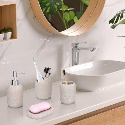 Beige Bathroom Accessory Set,4 Piece
