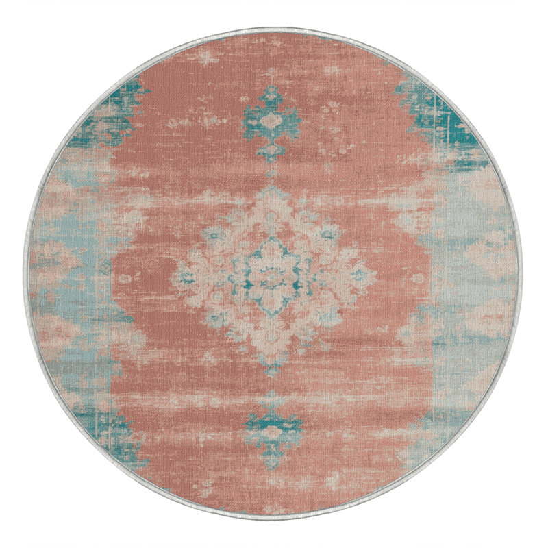 Tapis beige surteint lavable à la machine, Rond 3 pi