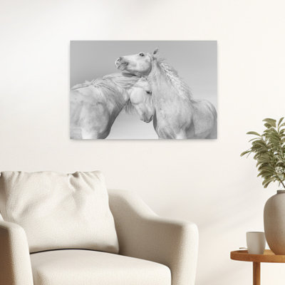 White Horse Embrace Elegant Peaceful Contemporary Horse Wall Art Print 1 Piece Wrapped Canvas Wall Art