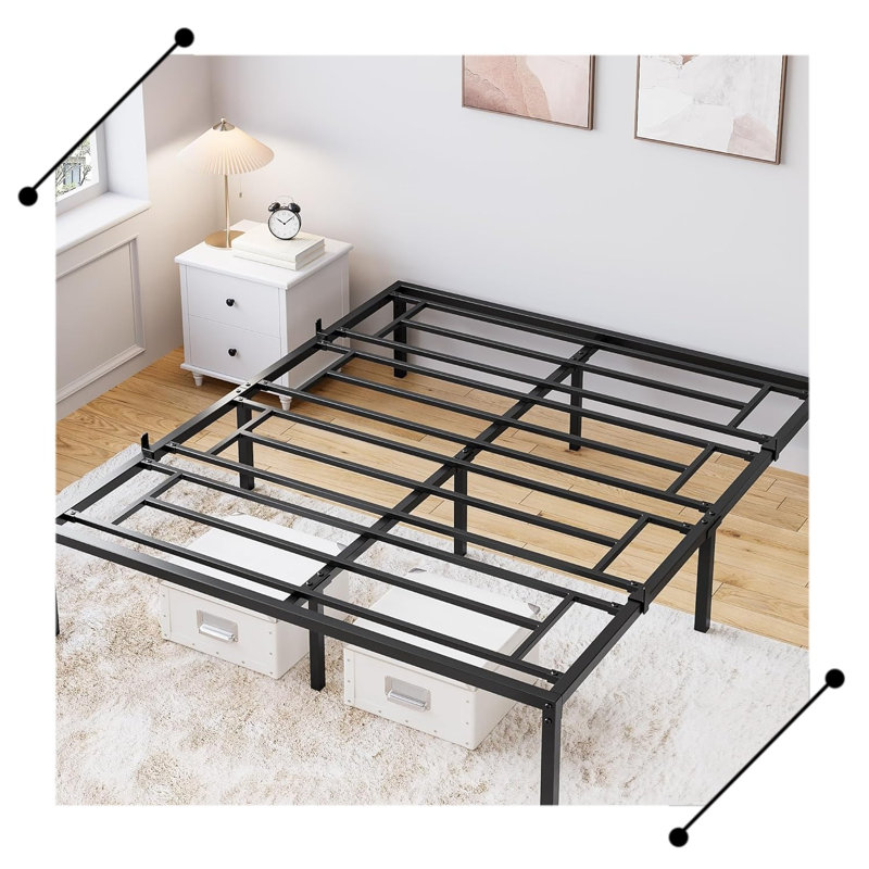  Metal Bed Frame with Mattress Gaskets, Platform Design, Under-Bed Storage, Heavy Duty, Easy Assembly, Full, 16"