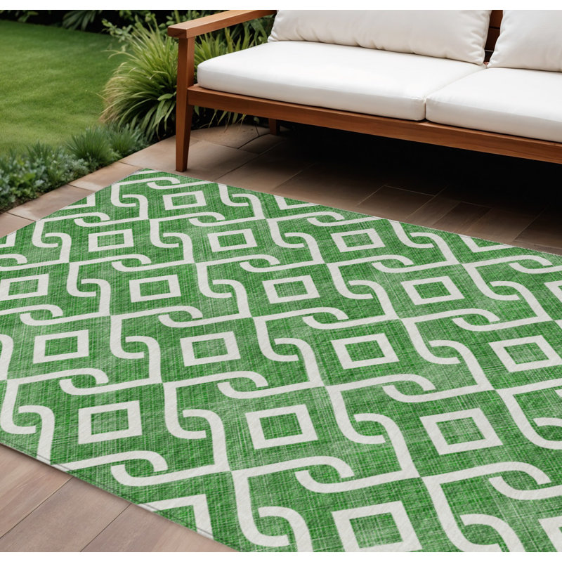 Tapis intérieur / extérieur ivoire lavable géométrique 10 pi x 14 pi