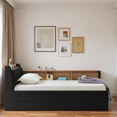 Multi-functional Daybed With Storage Headboard, Wireless Charging, 2 Storage Drawers And Led Lights