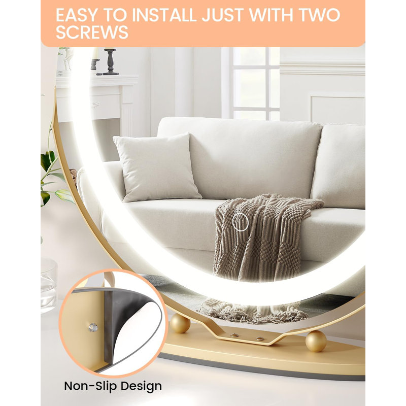Large 19-inch Vanity Makeup Mirror with Lights, Touch Control 3 Color Lighting Dimmable Makeup Mirror, Impeccable Illumination for Professional Makeup, 360° Rotatable Design