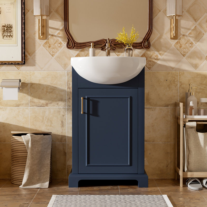 Meuble-lavabo de salle de bain avec lavabo en céramique, meuble-lavabo simple autoportant avec porte à fermeture douce, Blue