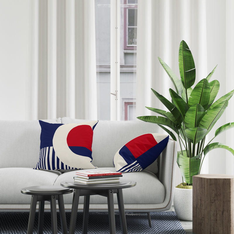 Jeté carré en polyester intérieur / extérieur, L 15 po x H 15 po, Rouge / bleu marine