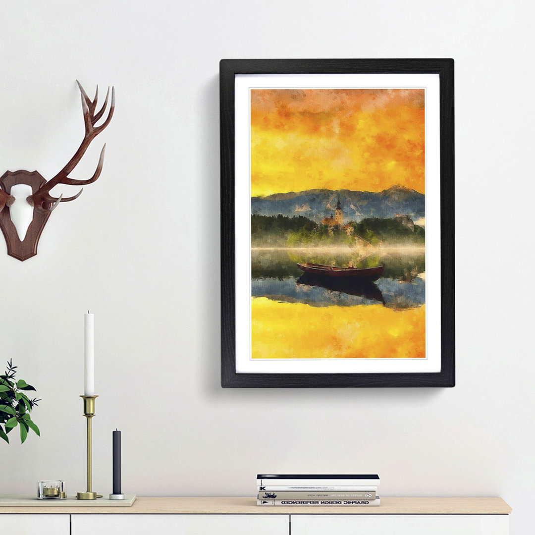 Boat in Lake Bled in Slovenia - Framed Print