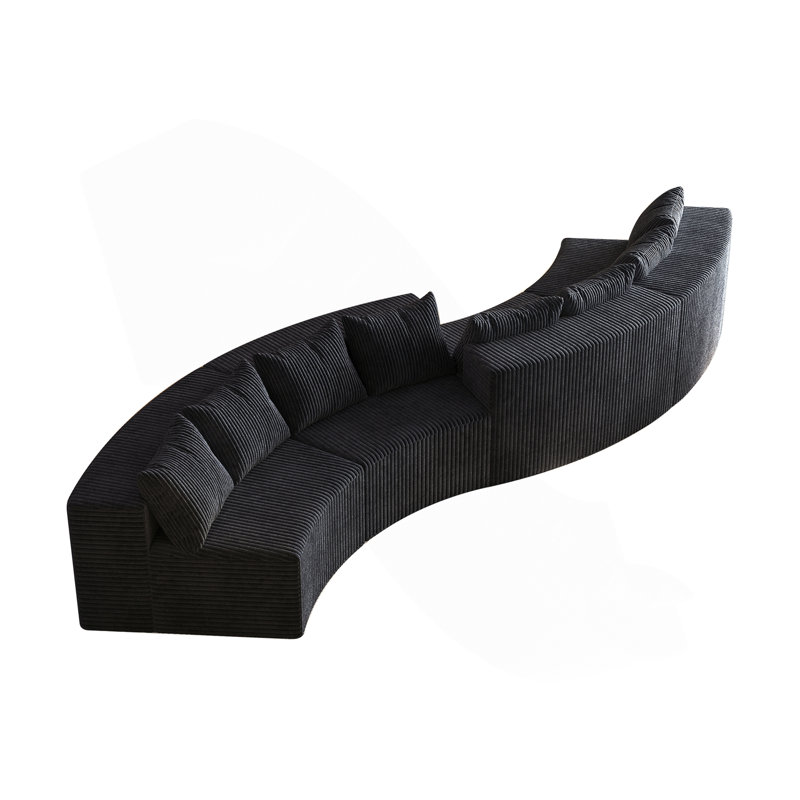 Canapé modulaire incurvé avec 8 coussins Corduroy, Noir
