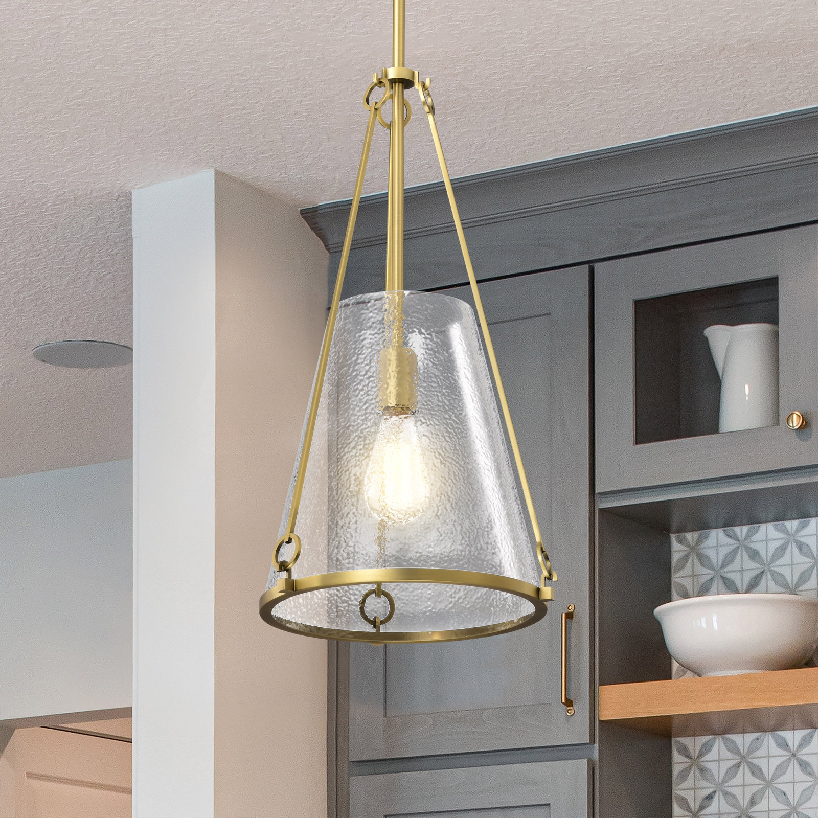 Anita Pendant Light, Vintage Brass, 22.5" H x 12" W x 12" D