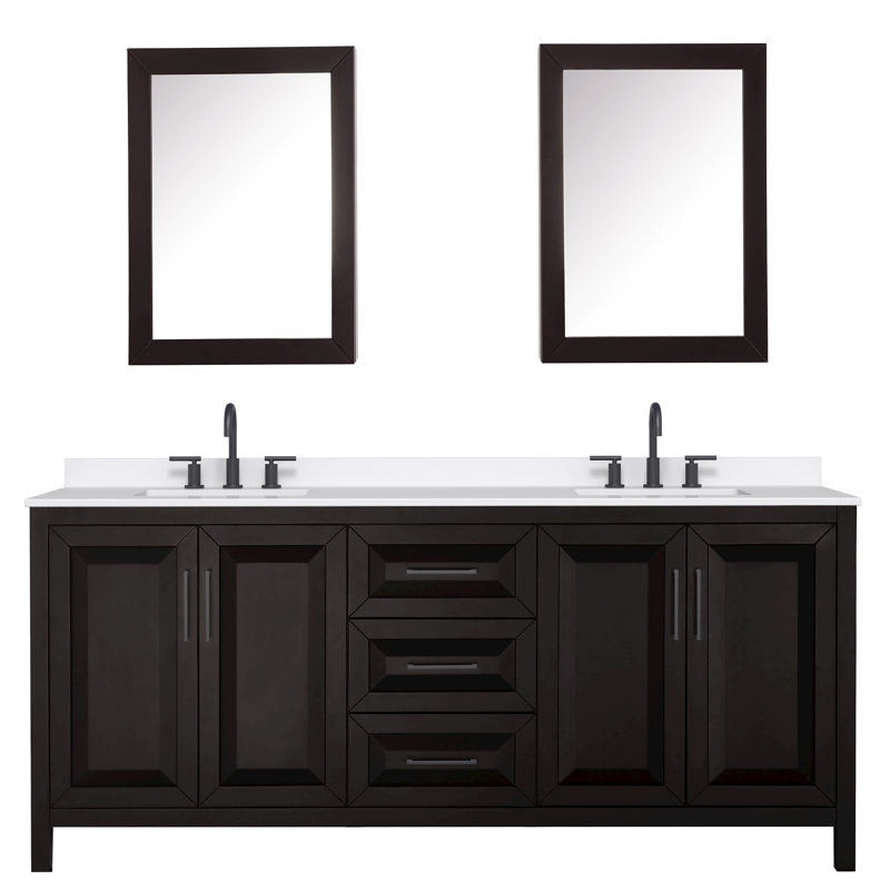 Daria 80 in. with Mirror Vanity, White Quartz, Brown, Matte Black