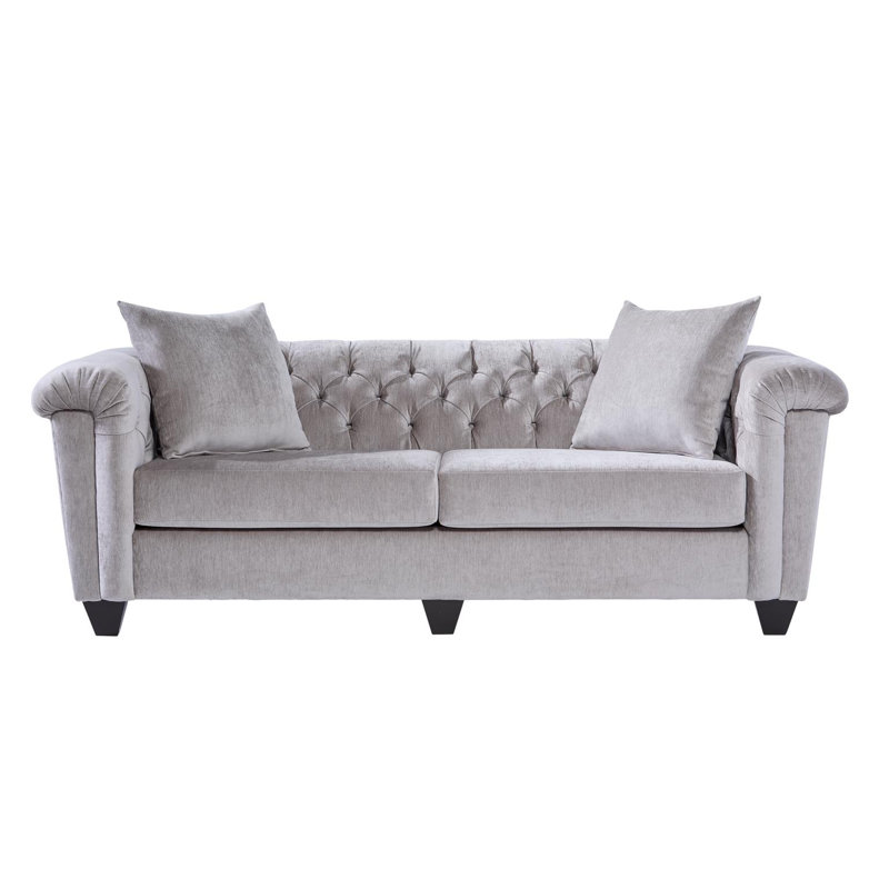 Canapé à accoudoirs tuxedo 93 po avec coussins réversibles, Mélange argent luxuriant / polyester