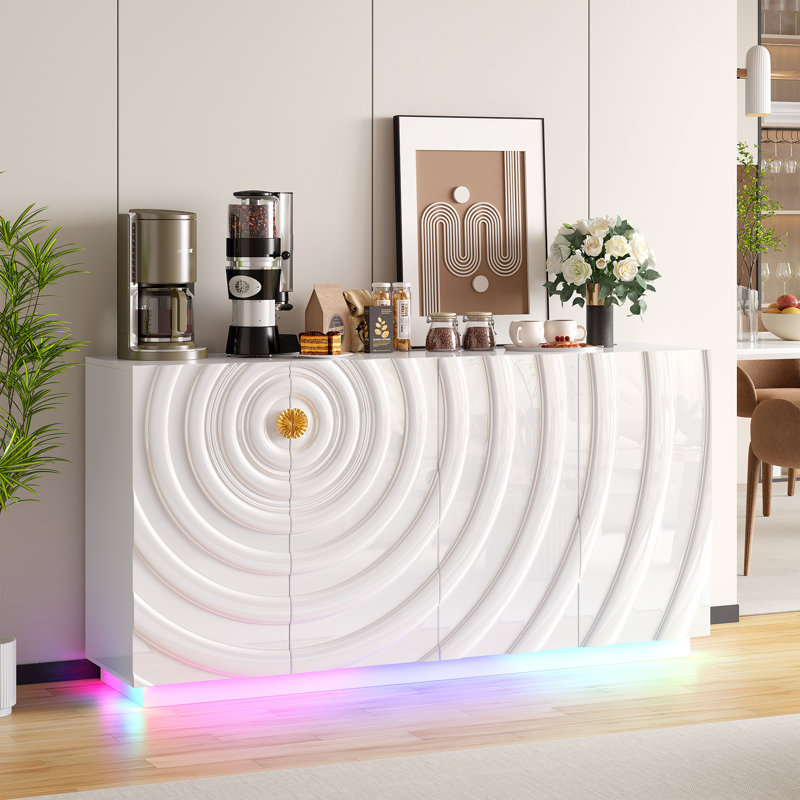Buffet de 63 po avec 7 lumières DEL éblouissantes, station de charge et capteur de mouvement, Blanc