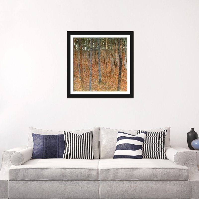 « forest of hêtre trees » par gustav klimt,, reproduction d’art sur toile, Papier d'art encadré noir, Blanc