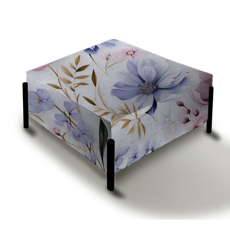 Mauve et rose, aquarelle sur toile florale sereine - grand repose-pieds carré floral