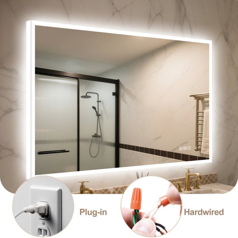 Miroir de salle de bain intelligent avec musique, désembuage et commandes tactiles, 34,2 po x 29,8 po 