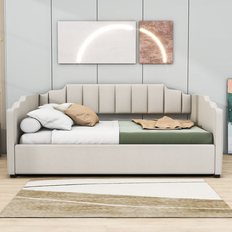 Chootu Upholstered Daybed with Underneath Storage, Beige, Full