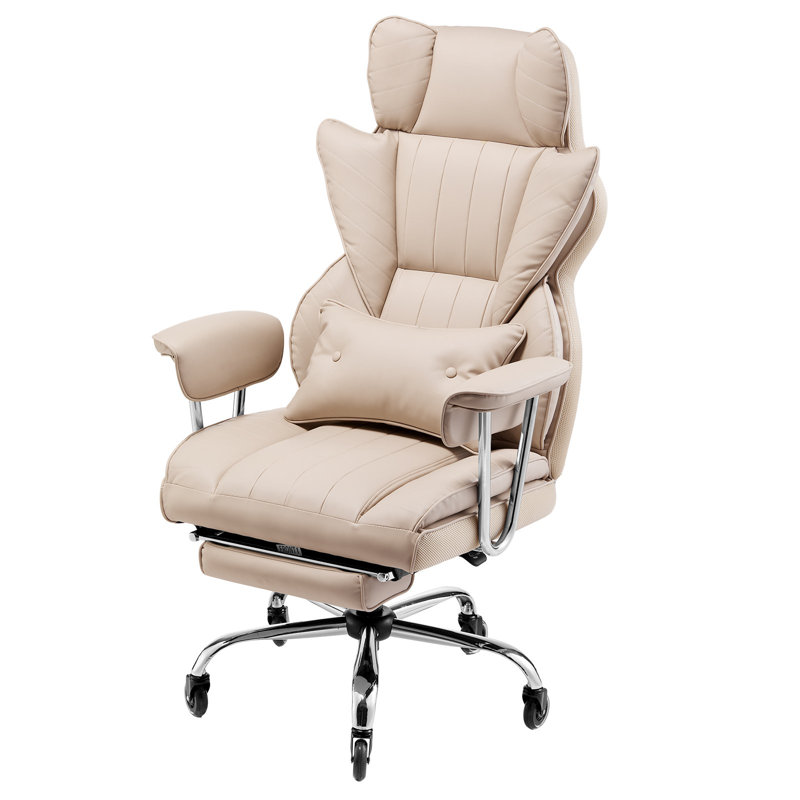 Executive Office Chair With Footrest, 400Lb Capacity Office Chair With Lumbar Pillow & Removable Armrests, Heavy Duty Ergonomic Chair, PU Leather Reclining Home Office Desk Chairs, Brown