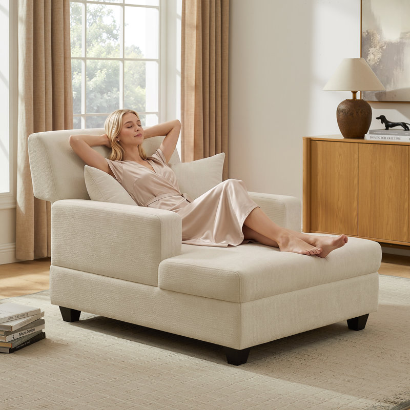 Chaise longue rembourrée en tissu 39,76 po, Chenille crème