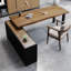 Bureau brun et noir en bois massif en forme de L + fer-160117694
