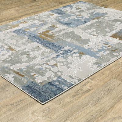 Abstract Machine Made Area Rug in Blue and Gray