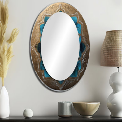 Blue And Gold Mandala III - Geometric Oval Decorative Mirror On Metal